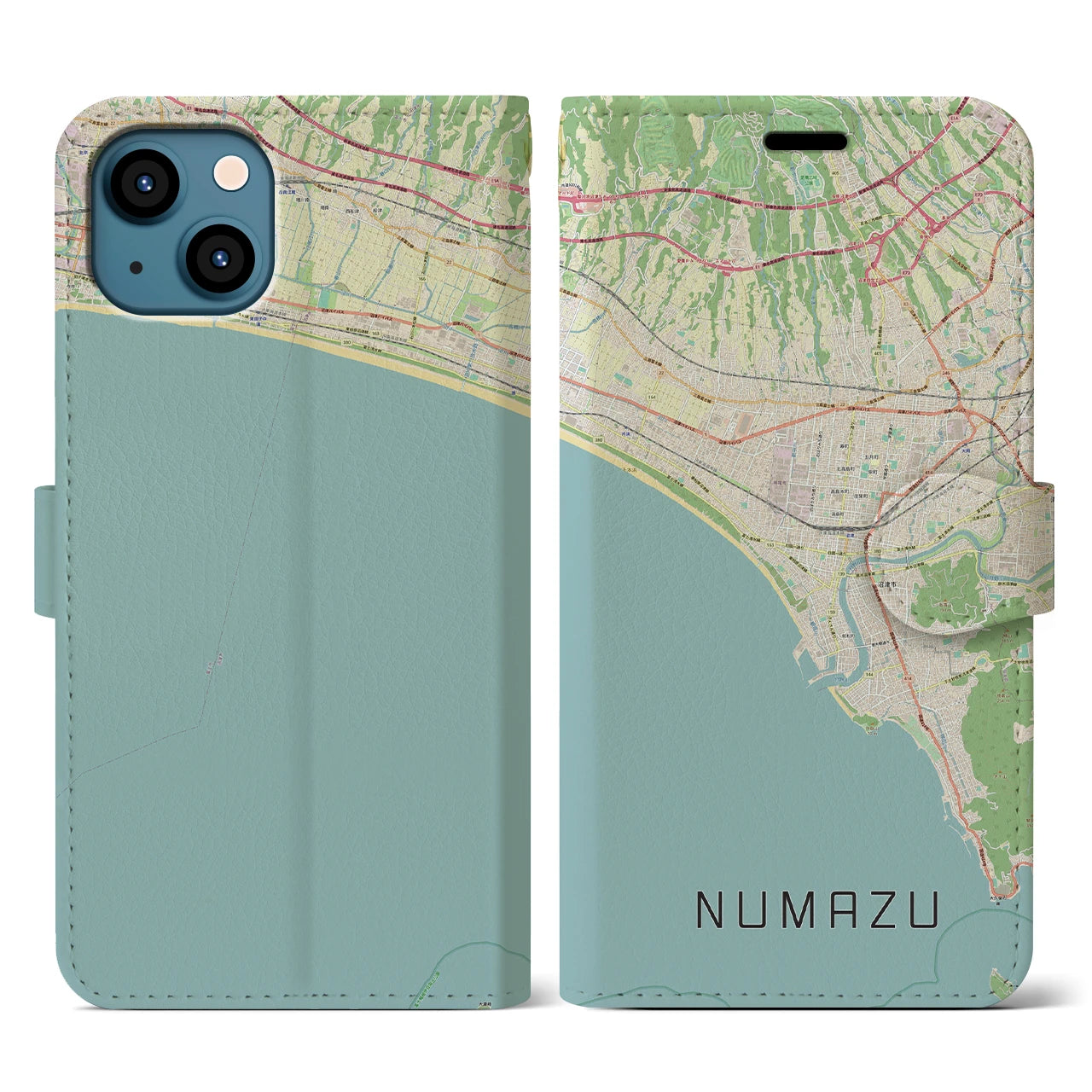 【沼津(静岡県)】地図柄iPhoneケース(手帳タイプ)ナチュラル・iPhone 13 用