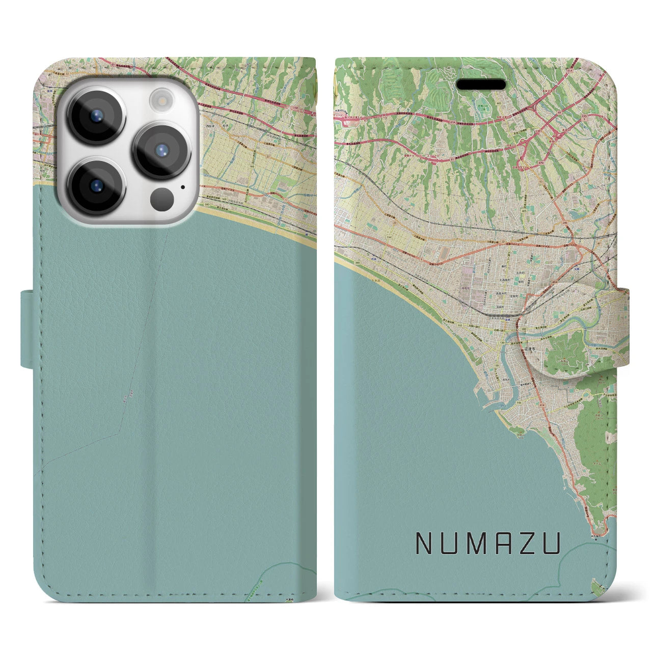 【沼津(静岡県)】地図柄iPhoneケース(手帳タイプ)ナチュラル・iPhone 14 Pro 用