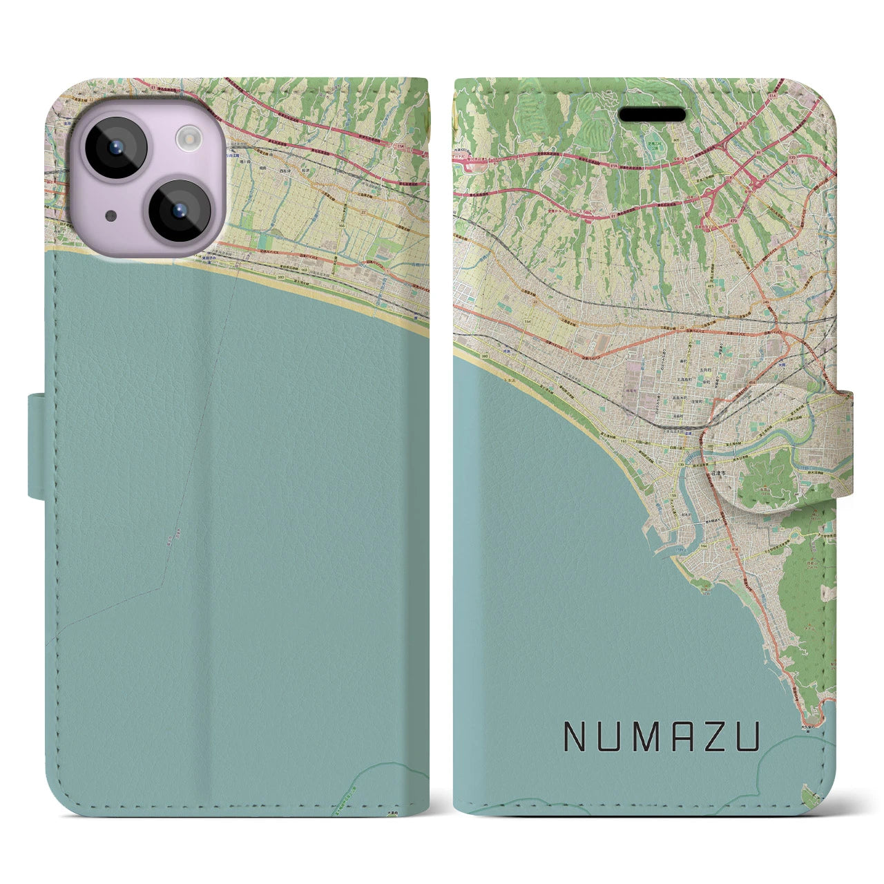 【沼津(静岡県)】地図柄iPhoneケース(手帳タイプ)ナチュラル・iPhone 14 用