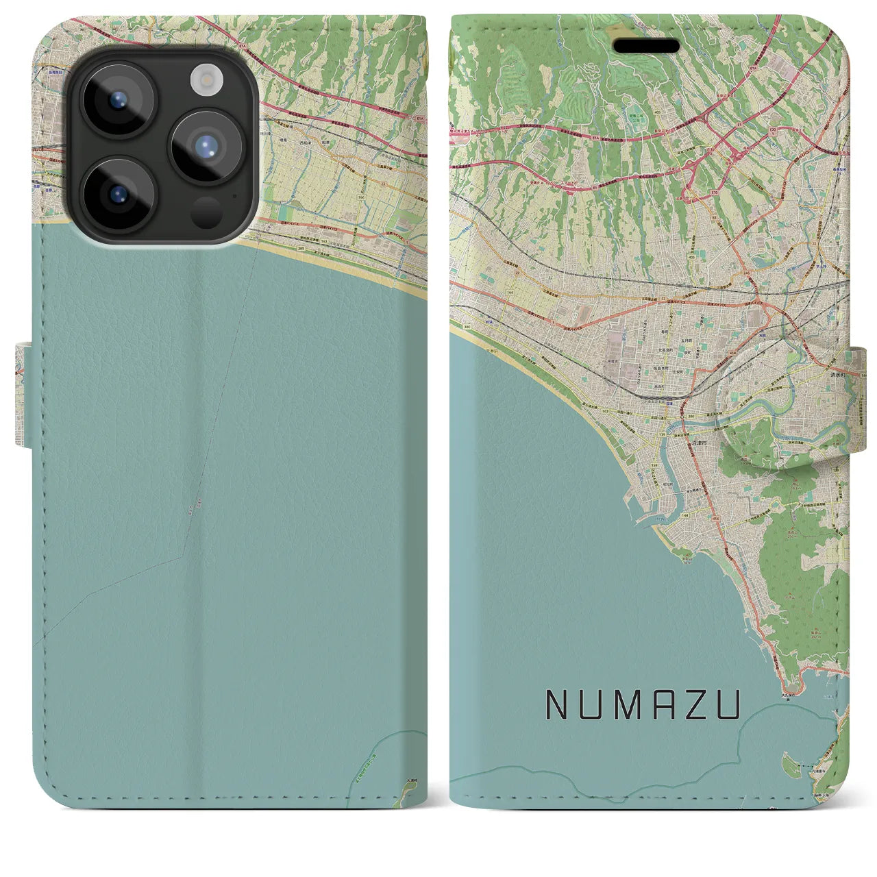 【沼津(静岡県)】地図柄iPhoneケース(手帳タイプ)ナチュラル・iPhone 15 Pro Max 用