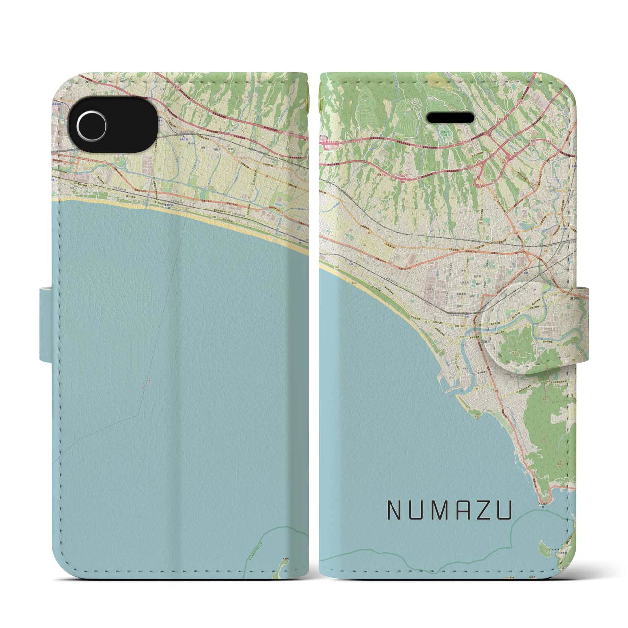 【沼津(静岡県)】地図柄iPhoneケース(手帳タイプ)ナチュラル・iPhone SE(第3 / 第2世代) / 8 / 7 / 6s / 6 用