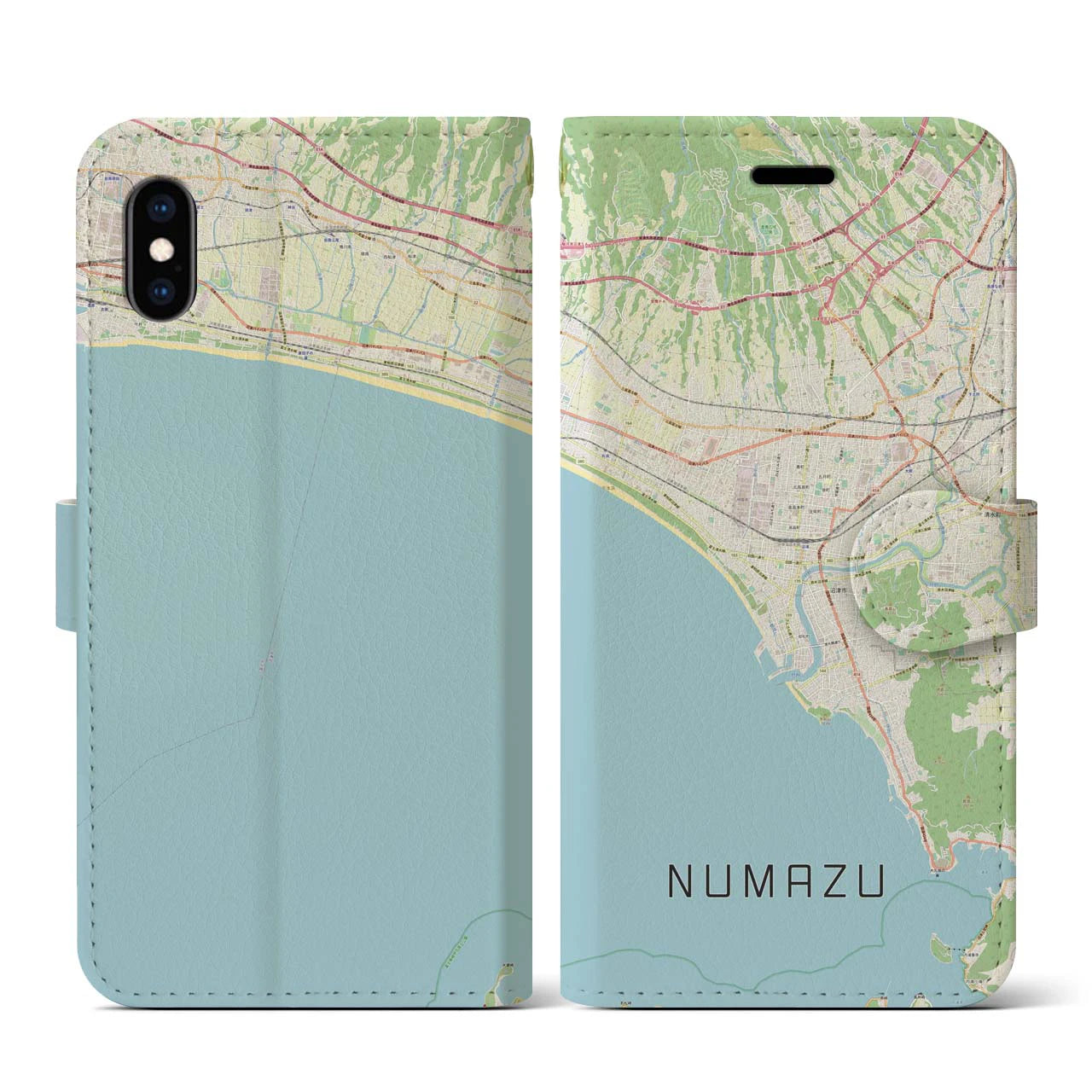 【沼津(静岡県)】地図柄iPhoneケース(手帳タイプ)ナチュラル・iPhone XS / X 用