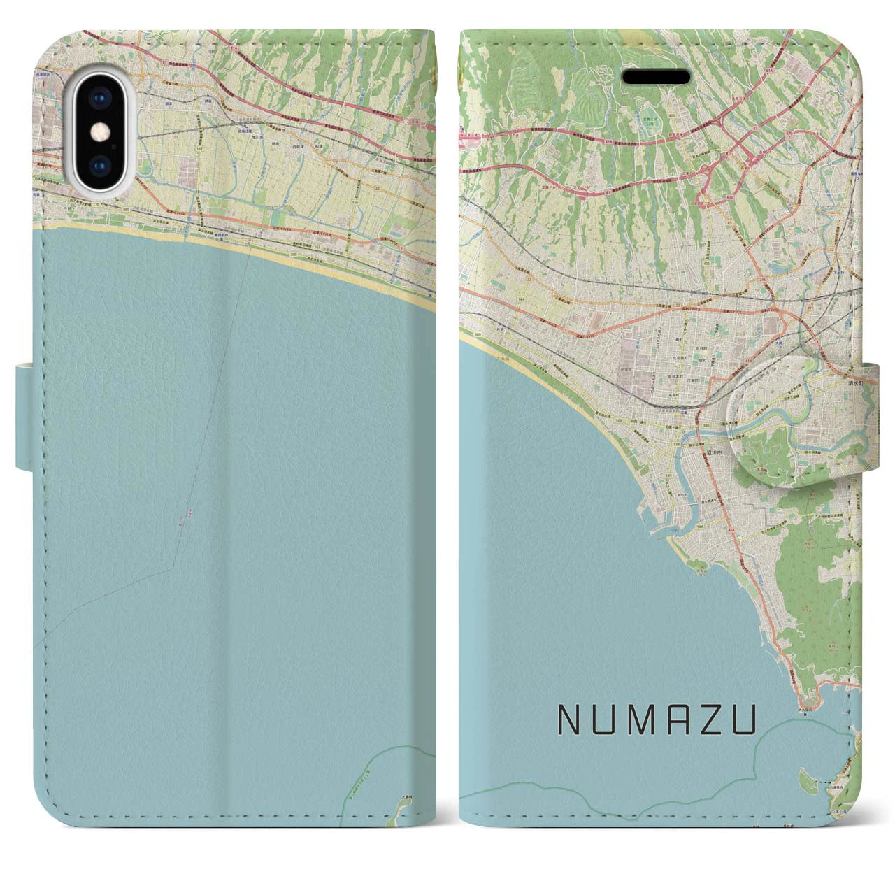 【沼津(静岡県)】地図柄iPhoneケース(手帳タイプ)ナチュラル・iPhone XS Max 用