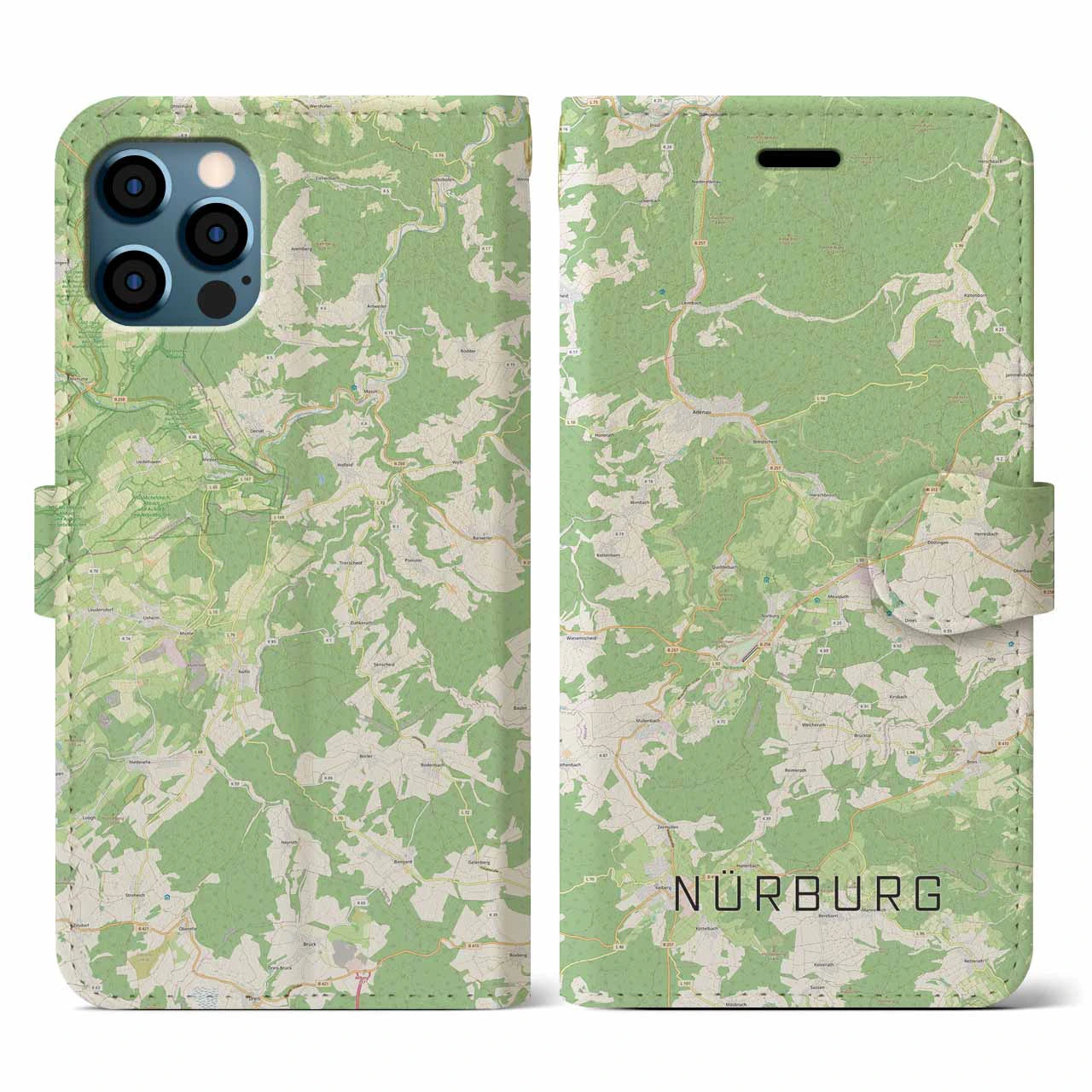 【ニュルブルク(ドイツ)】地図柄iPhoneケース(手帳タイプ)ナチュラル・iPhone 12 / 12 Pro 用