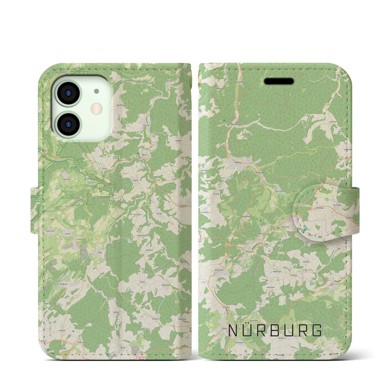 【ニュルブルク(ドイツ)】地図柄iPhoneケース(手帳タイプ)ナチュラル・iPhone 12 mini 用