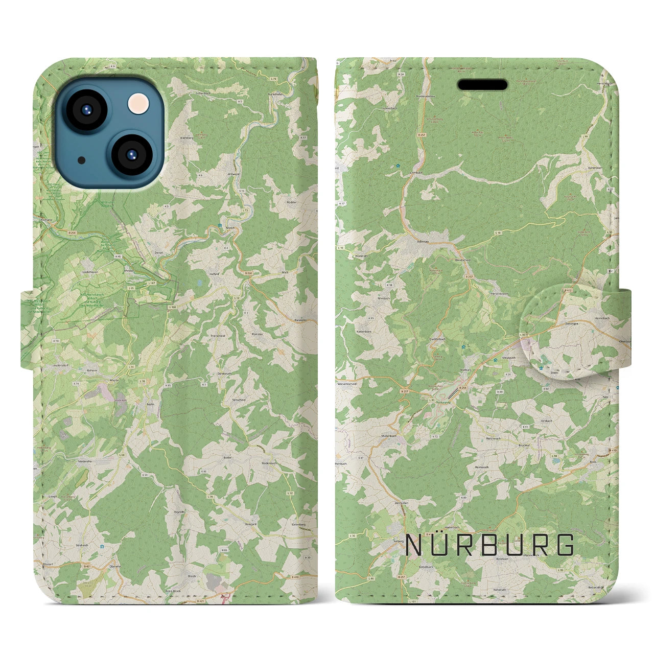 【ニュルブルク(ドイツ)】地図柄iPhoneケース(手帳タイプ)ナチュラル・iPhone 13 用