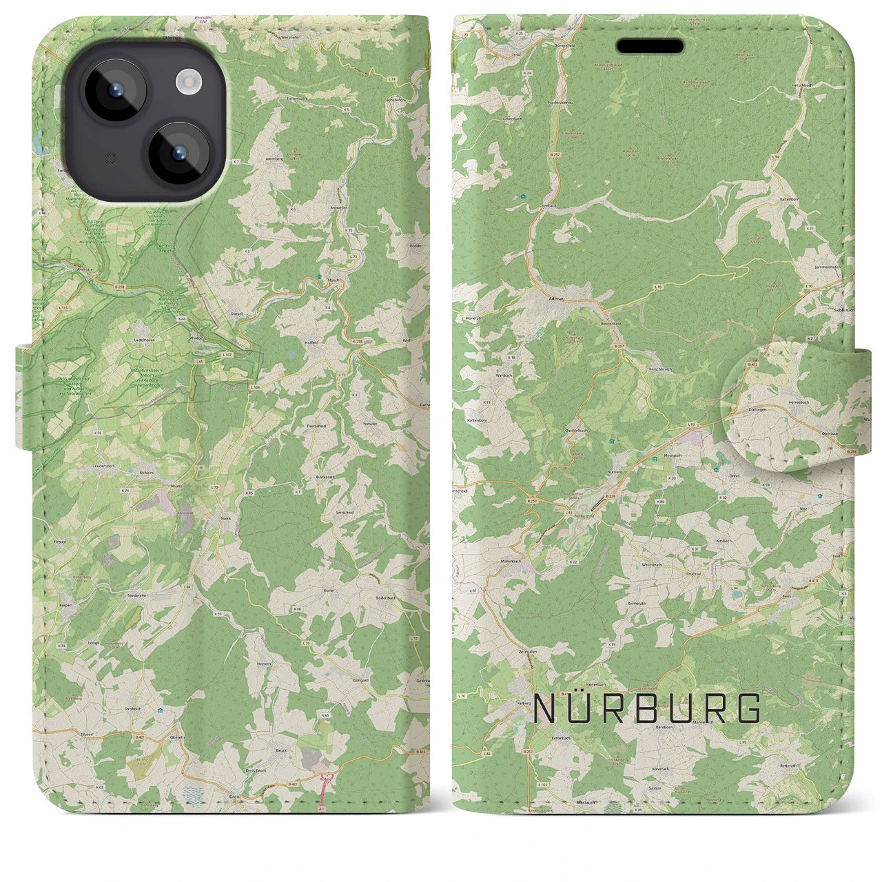 【ニュルブルク(ドイツ)】地図柄iPhoneケース(手帳タイプ)ナチュラル・iPhone 14 Plus 用