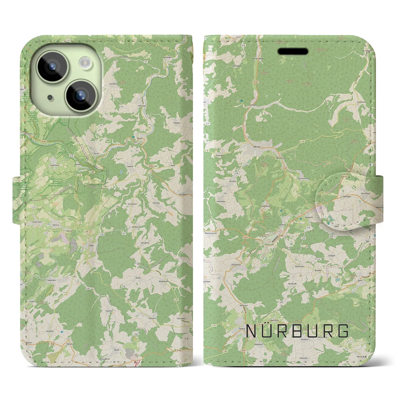【ニュルブルク(ドイツ)】地図柄iPhoneケース(手帳タイプ)ナチュラル・iPhone 15 用