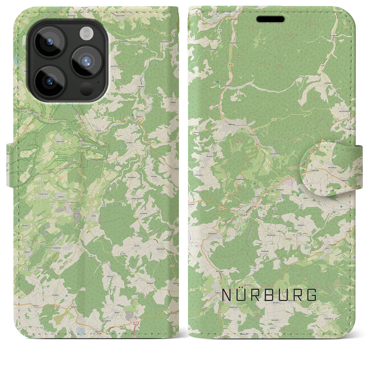 【ニュルブルク(ドイツ)】地図柄iPhoneケース(手帳タイプ)ナチュラル・iPhone 15 Pro Max 用