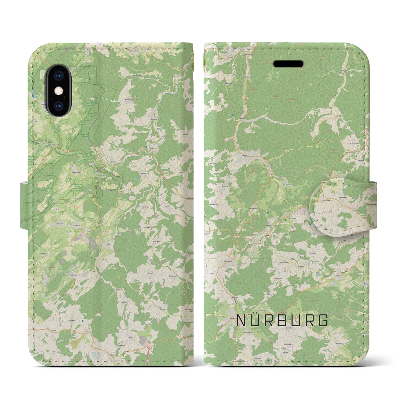 【ニュルブルク(ドイツ)】地図柄iPhoneケース(手帳タイプ)ナチュラル・iPhone XS / X 用