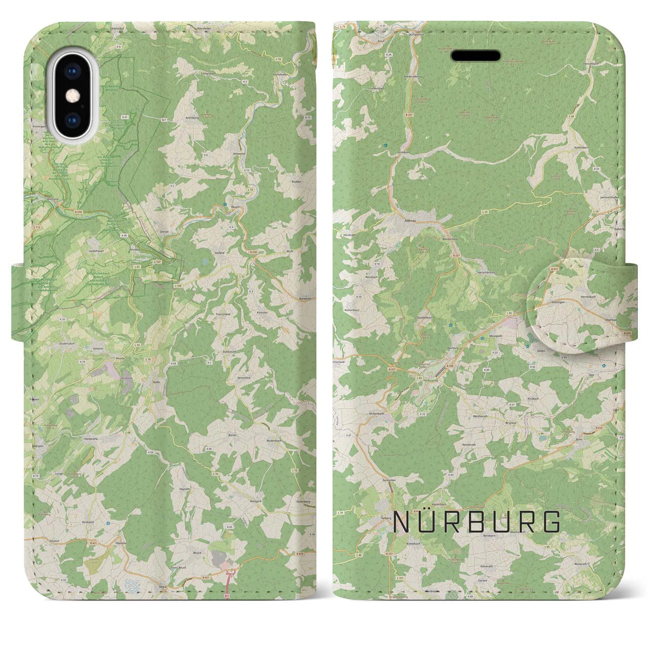 【ニュルブルク(ドイツ)】地図柄iPhoneケース(手帳タイプ)ナチュラル・iPhone XS Max 用
