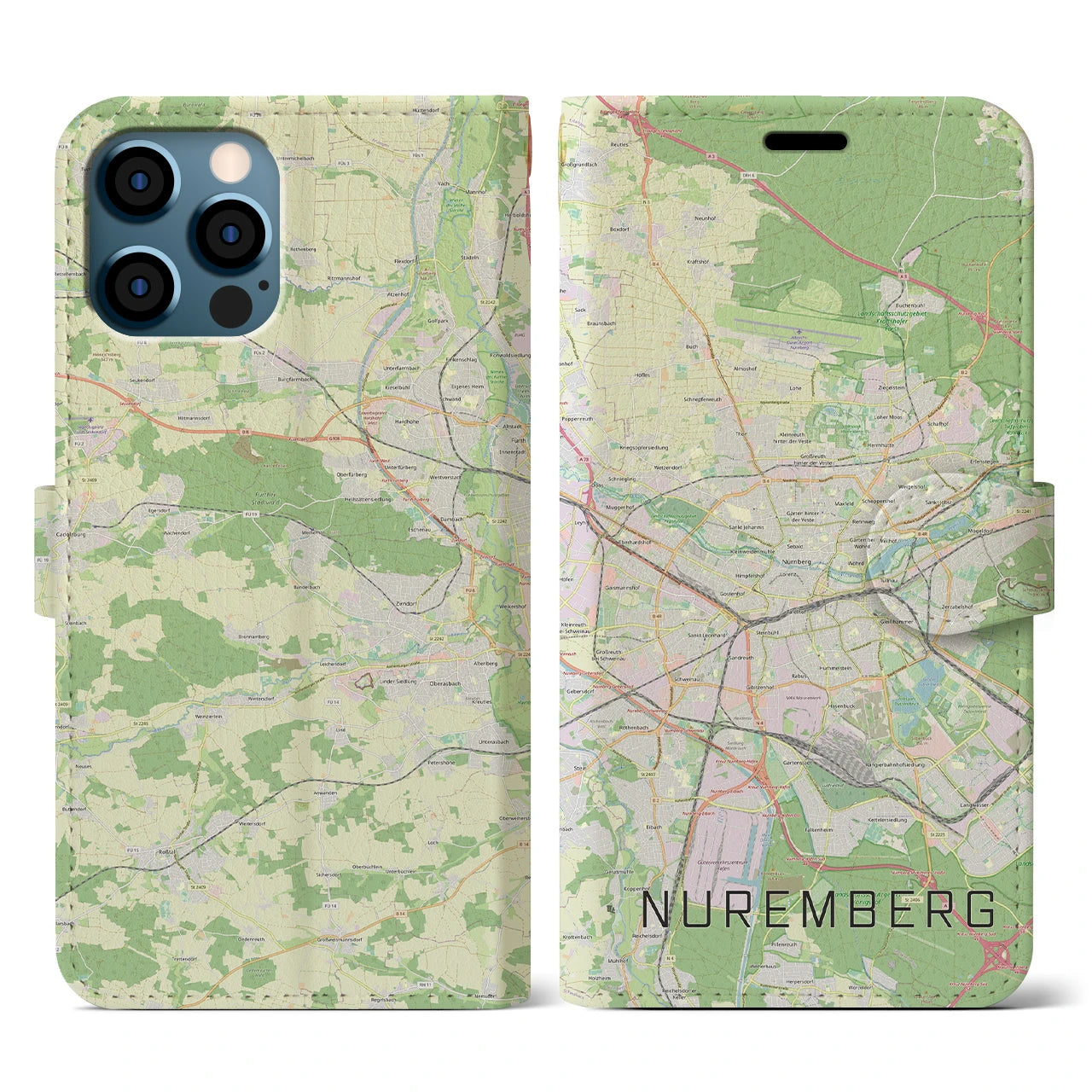 【ニュルンベルク(ドイツ)】地図柄iPhoneケース(手帳タイプ)ナチュラル・iPhone 12 / 12 Pro 用