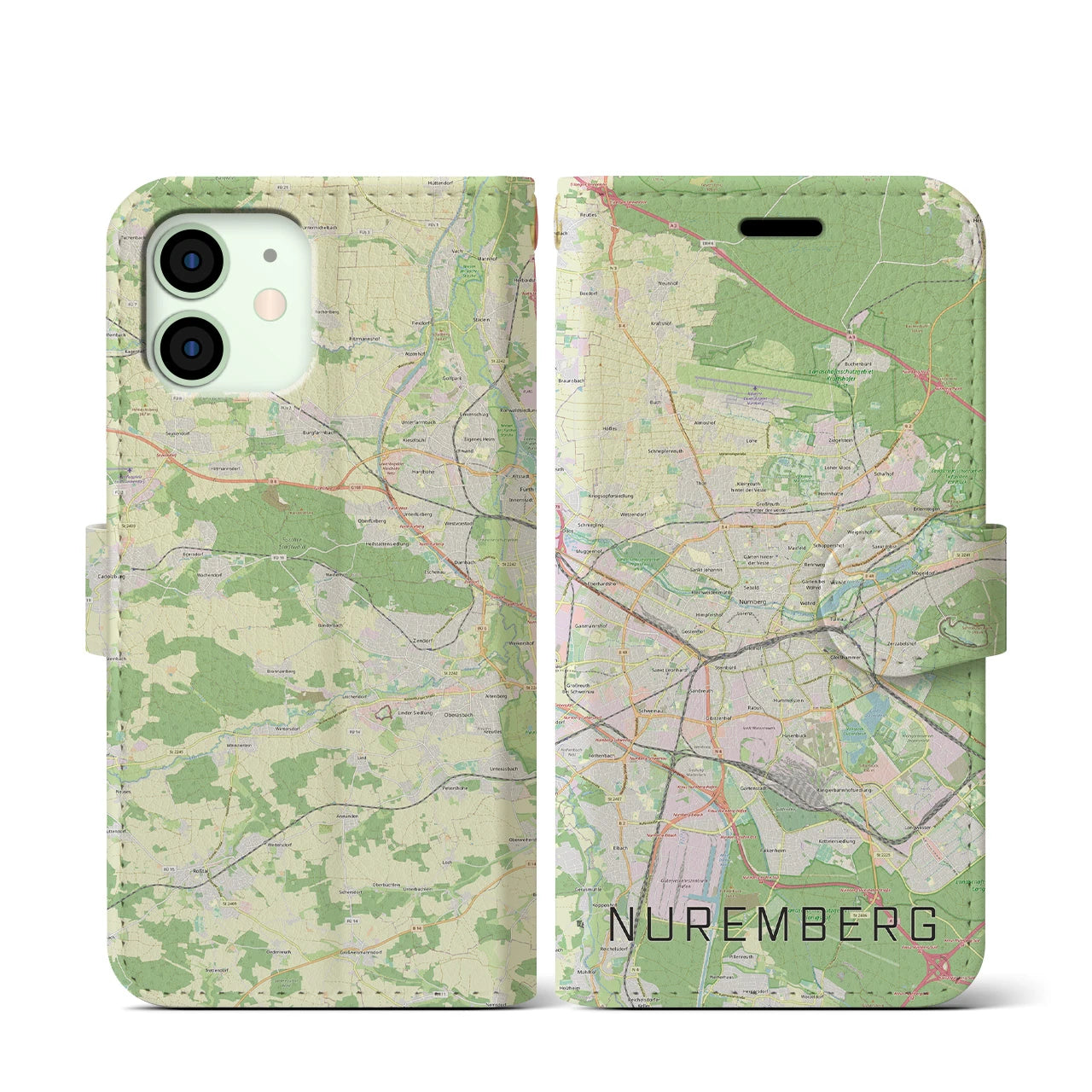 【ニュルンベルク(ドイツ)】地図柄iPhoneケース(手帳タイプ)ナチュラル・iPhone 12 mini 用