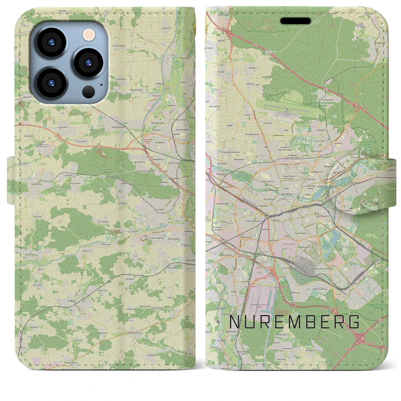 【ニュルンベルク(ドイツ)】地図柄iPhoneケース(手帳タイプ)ナチュラル・iPhone 13 Pro Max 用