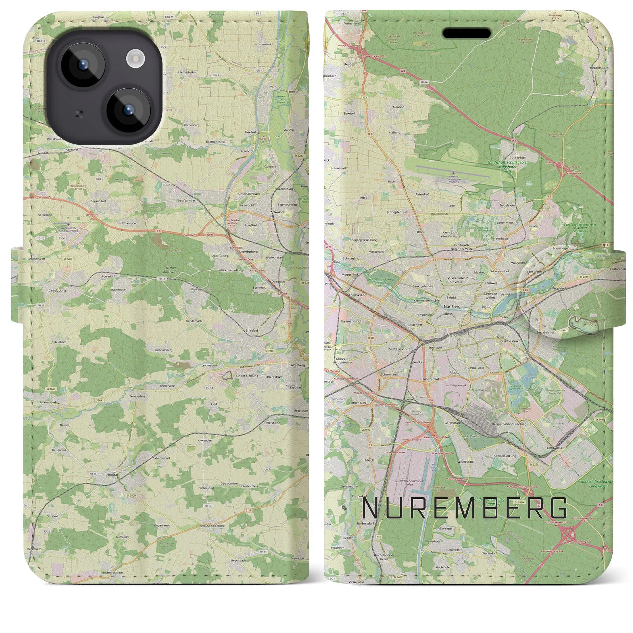 【ニュルンベルク(ドイツ)】地図柄iPhoneケース(手帳タイプ)ナチュラル・iPhone 14 Plus 用