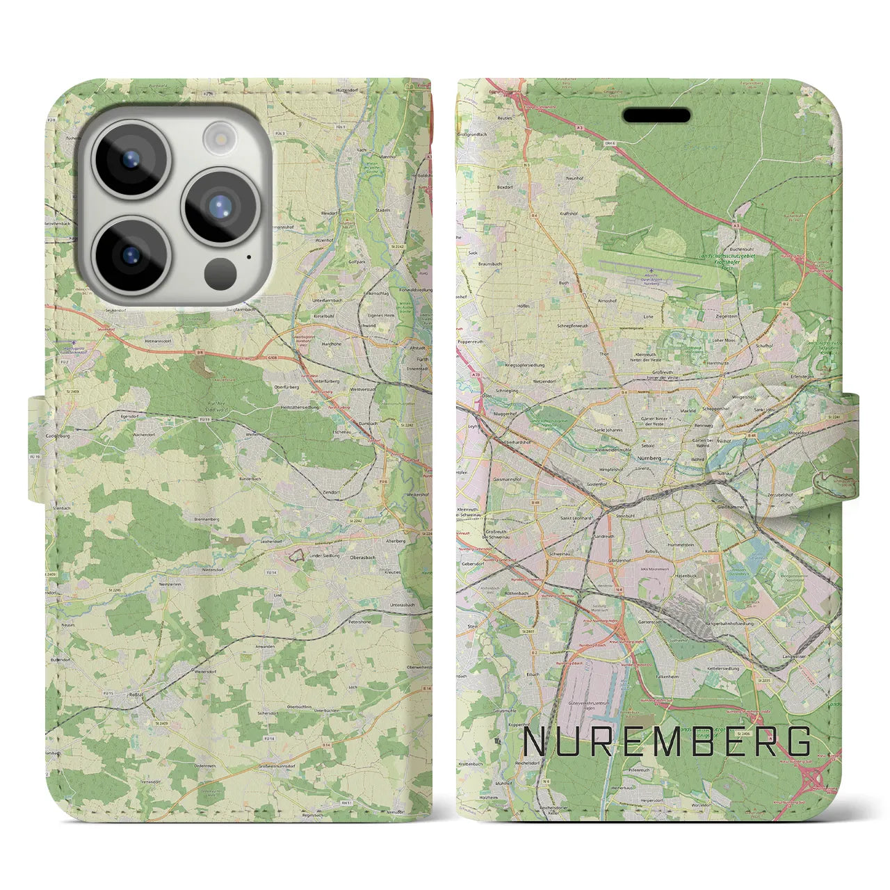 【ニュルンベルク(ドイツ)】地図柄iPhoneケース(手帳タイプ)ナチュラル・iPhone 15 Pro 用