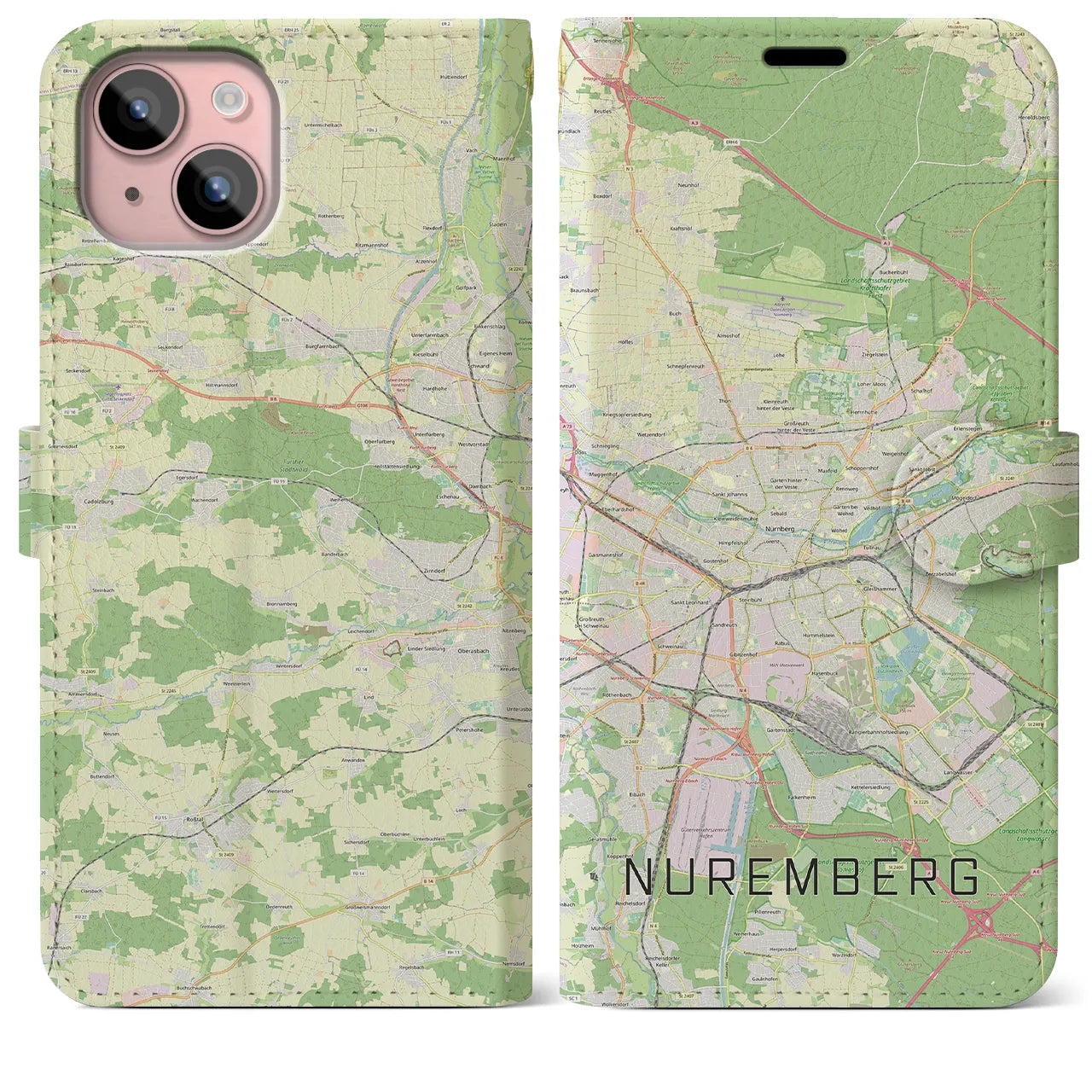 【ニュルンベルク(ドイツ)】地図柄iPhoneケース(手帳タイプ)ナチュラル・iPhone 15 Plus 用