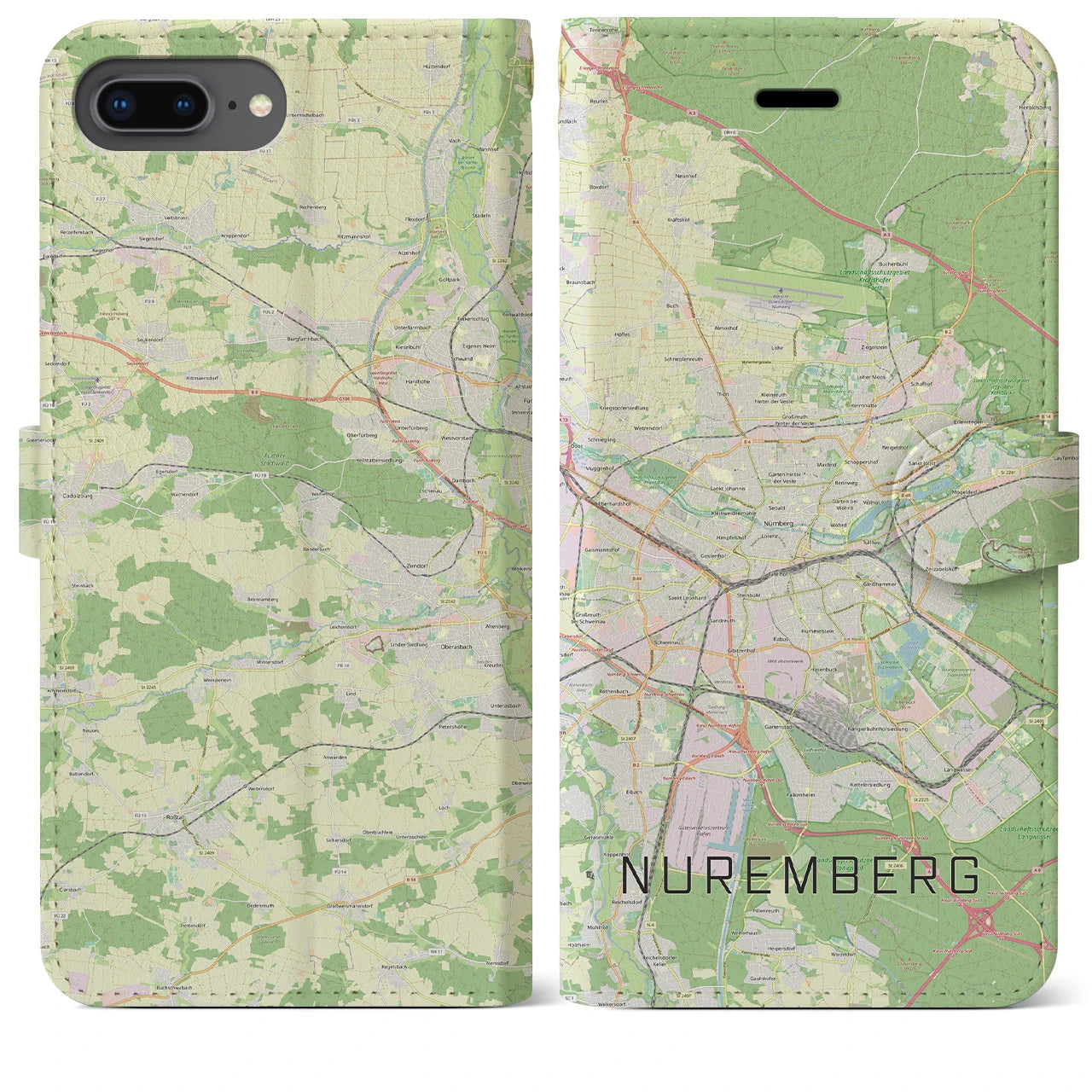 【ニュルンベルク(ドイツ)】地図柄iPhoneケース(手帳タイプ)ナチュラル・iPhone 8Plus /7Plus / 6sPlus / 6Plus 用