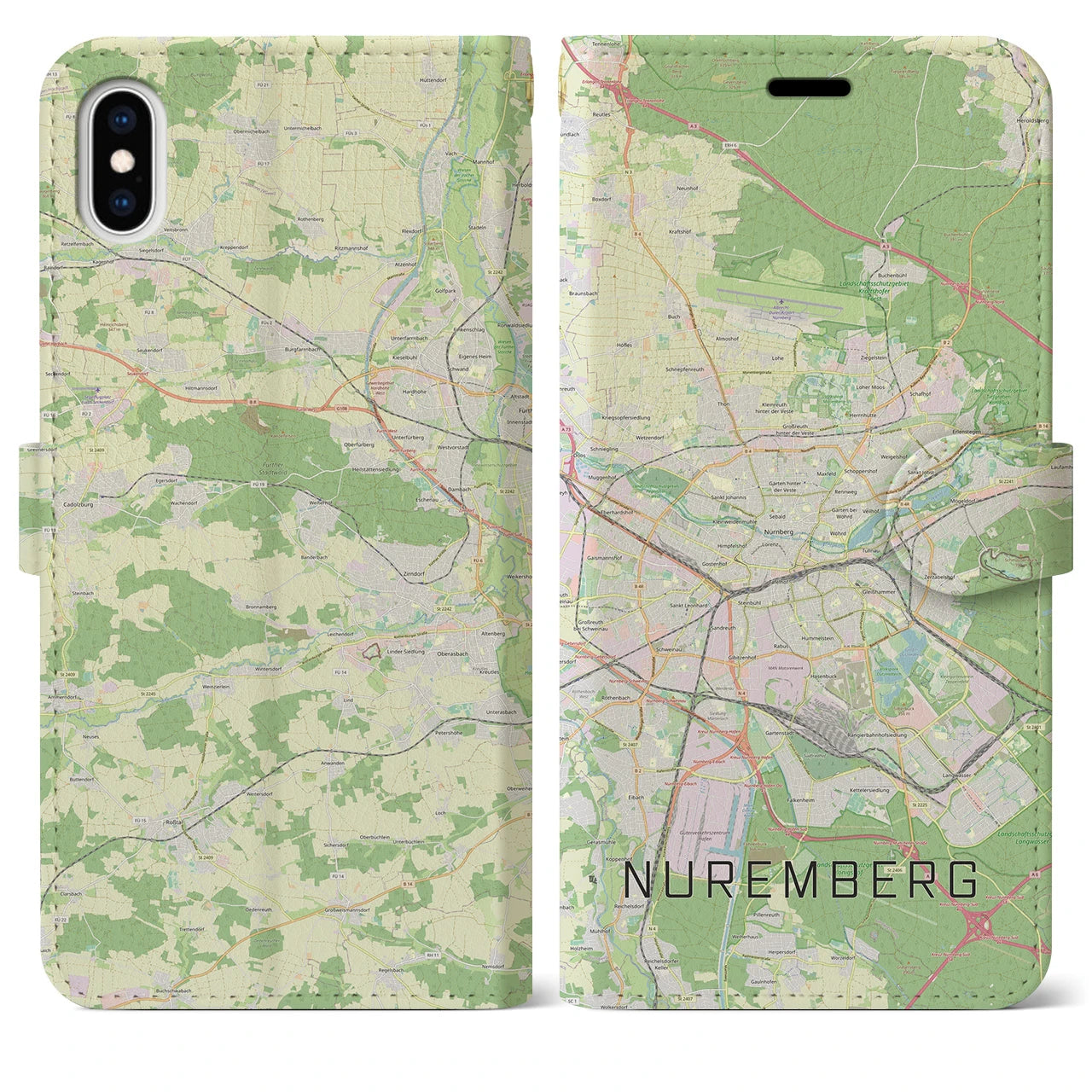 【ニュルンベルク(ドイツ)】地図柄iPhoneケース(手帳タイプ)ナチュラル・iPhone XS Max 用