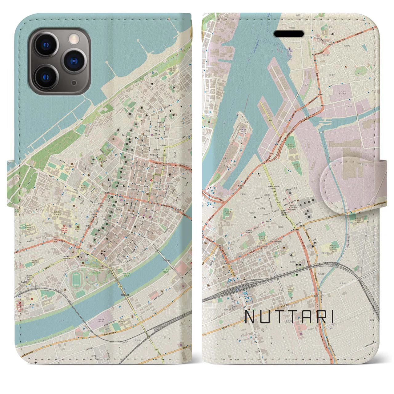 【沼垂(新潟県)】地図柄iPhoneケース(手帳タイプ)ナチュラル・iPhone 11 Pro Max 用