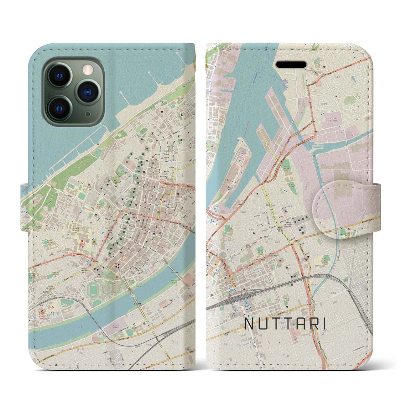 【沼垂(新潟県)】地図柄iPhoneケース(手帳タイプ)ナチュラル・iPhone 11 Pro 用
