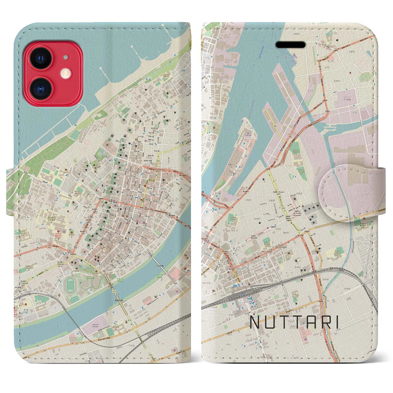 【沼垂(新潟県)】地図柄iPhoneケース(手帳タイプ)ナチュラル・iPhone 11 用