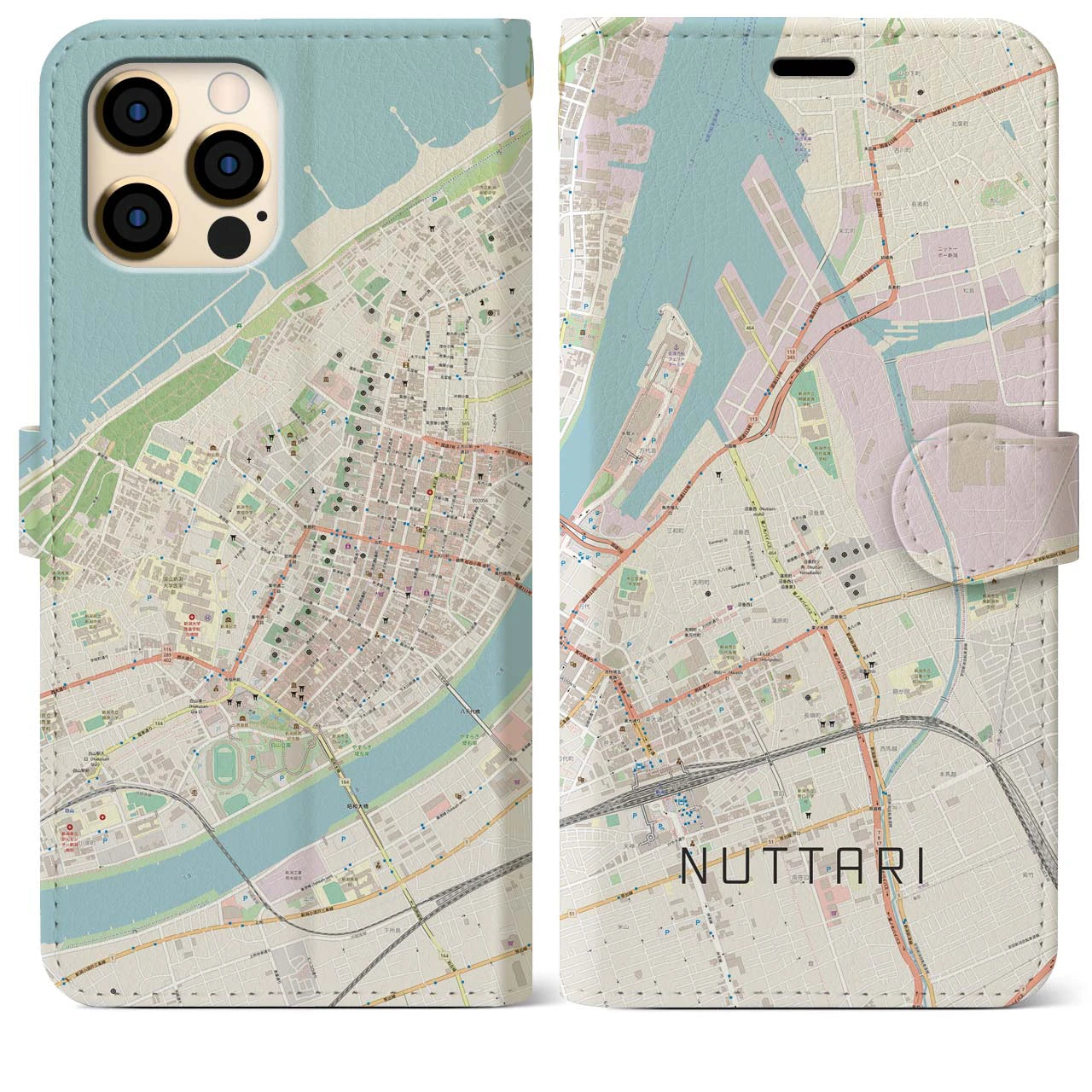 【沼垂(新潟県)】地図柄iPhoneケース(手帳タイプ)ナチュラル・iPhone 12 Pro Max 用