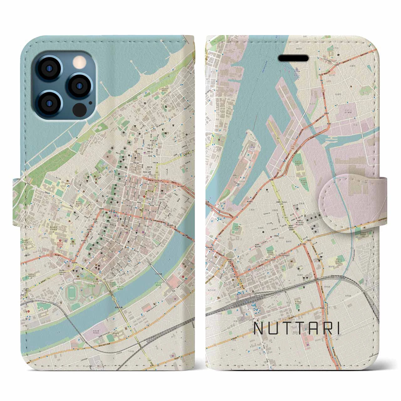 【沼垂(新潟県)】地図柄iPhoneケース(手帳タイプ)ナチュラル・iPhone 12 / 12 Pro 用