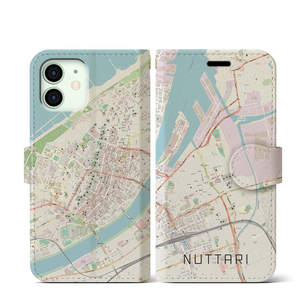 【沼垂(新潟県)】地図柄iPhoneケース(手帳タイプ)ナチュラル・iPhone 12 mini 用