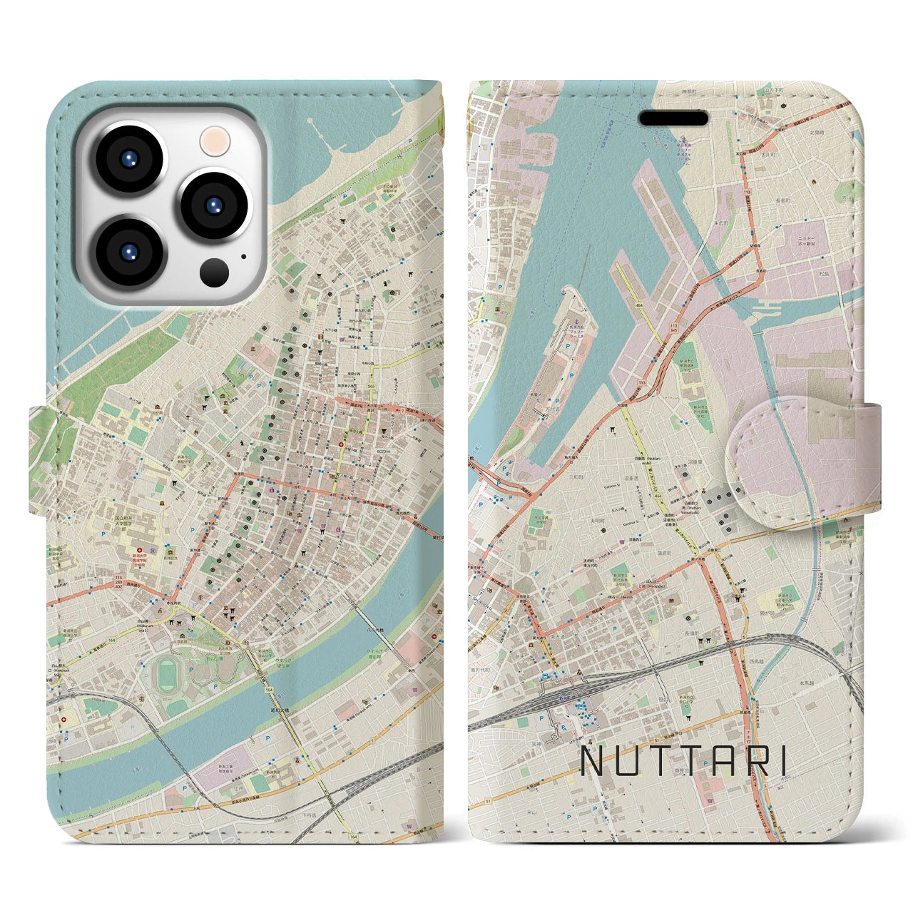 【沼垂(新潟県)】地図柄iPhoneケース(手帳タイプ)ナチュラル・iPhone 13 Pro 用