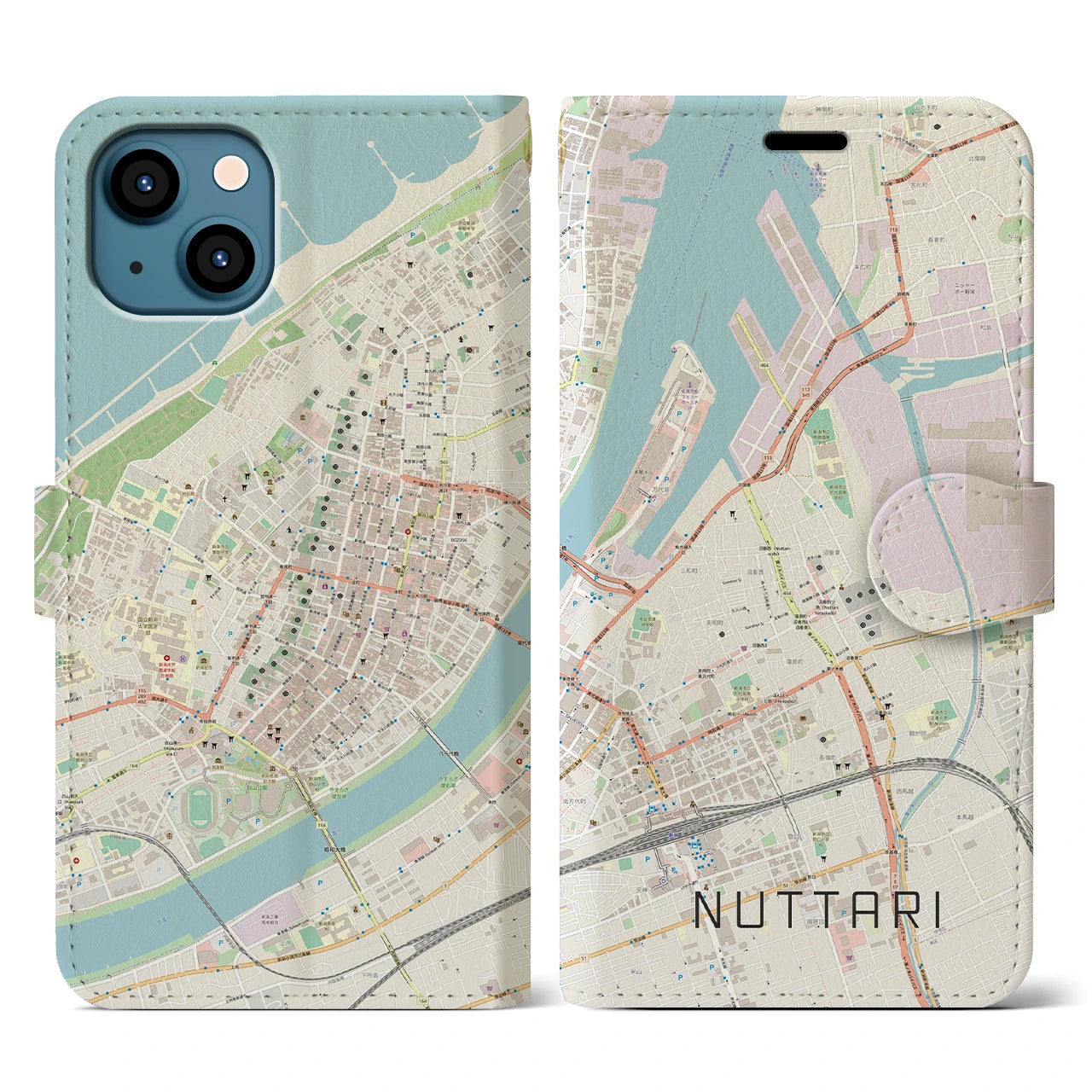 【沼垂(新潟県)】地図柄iPhoneケース(手帳タイプ)ナチュラル・iPhone 13 用