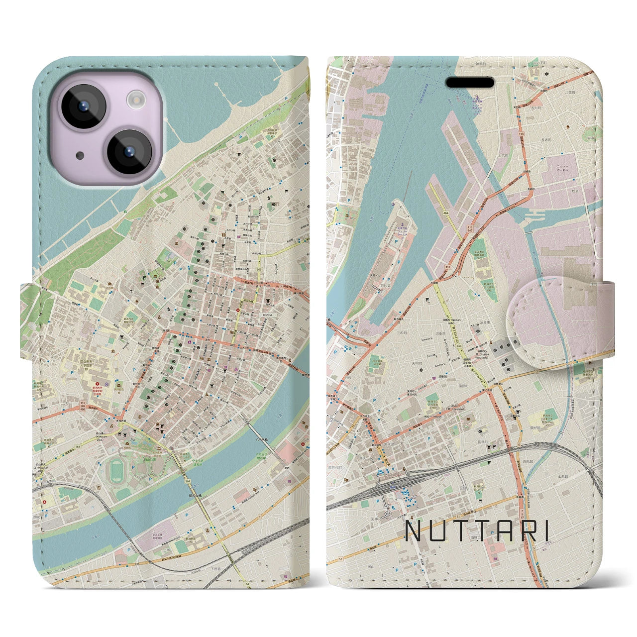 【沼垂(新潟県)】地図柄iPhoneケース(手帳タイプ)ナチュラル・iPhone 14 用