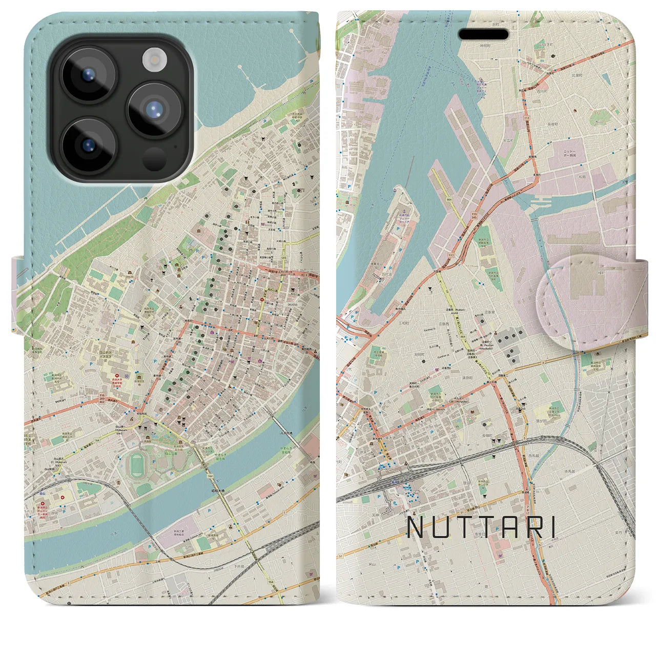 【沼垂(新潟県)】地図柄iPhoneケース(手帳タイプ)ナチュラル・iPhone 15 Pro Max 用