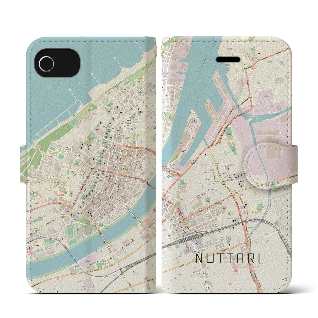 【沼垂(新潟県)】地図柄iPhoneケース(手帳タイプ)ナチュラル・iPhone SE(第3 / 第2世代) / 8 / 7 / 6s / 6 用