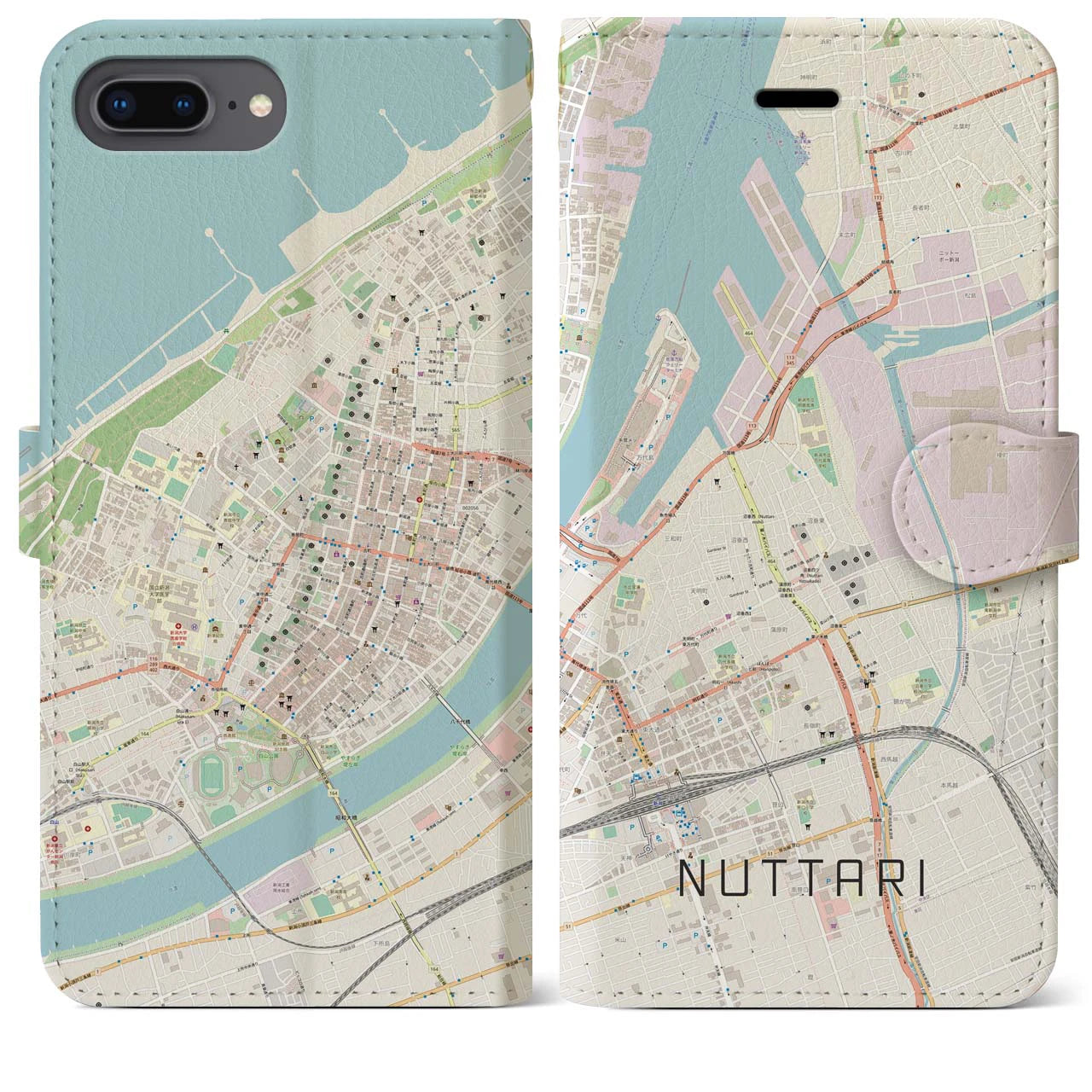 【沼垂(新潟県)】地図柄iPhoneケース(手帳タイプ)ナチュラル・iPhone 8Plus /7Plus / 6sPlus / 6Plus 用