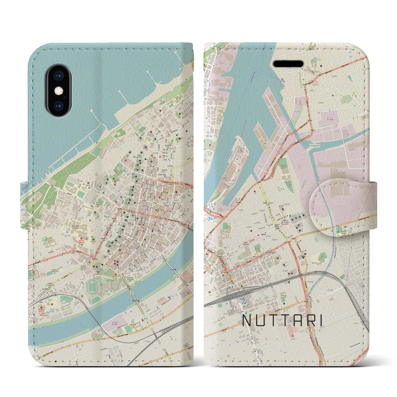 【沼垂(新潟県)】地図柄iPhoneケース(手帳タイプ)ナチュラル・iPhone XS / X 用