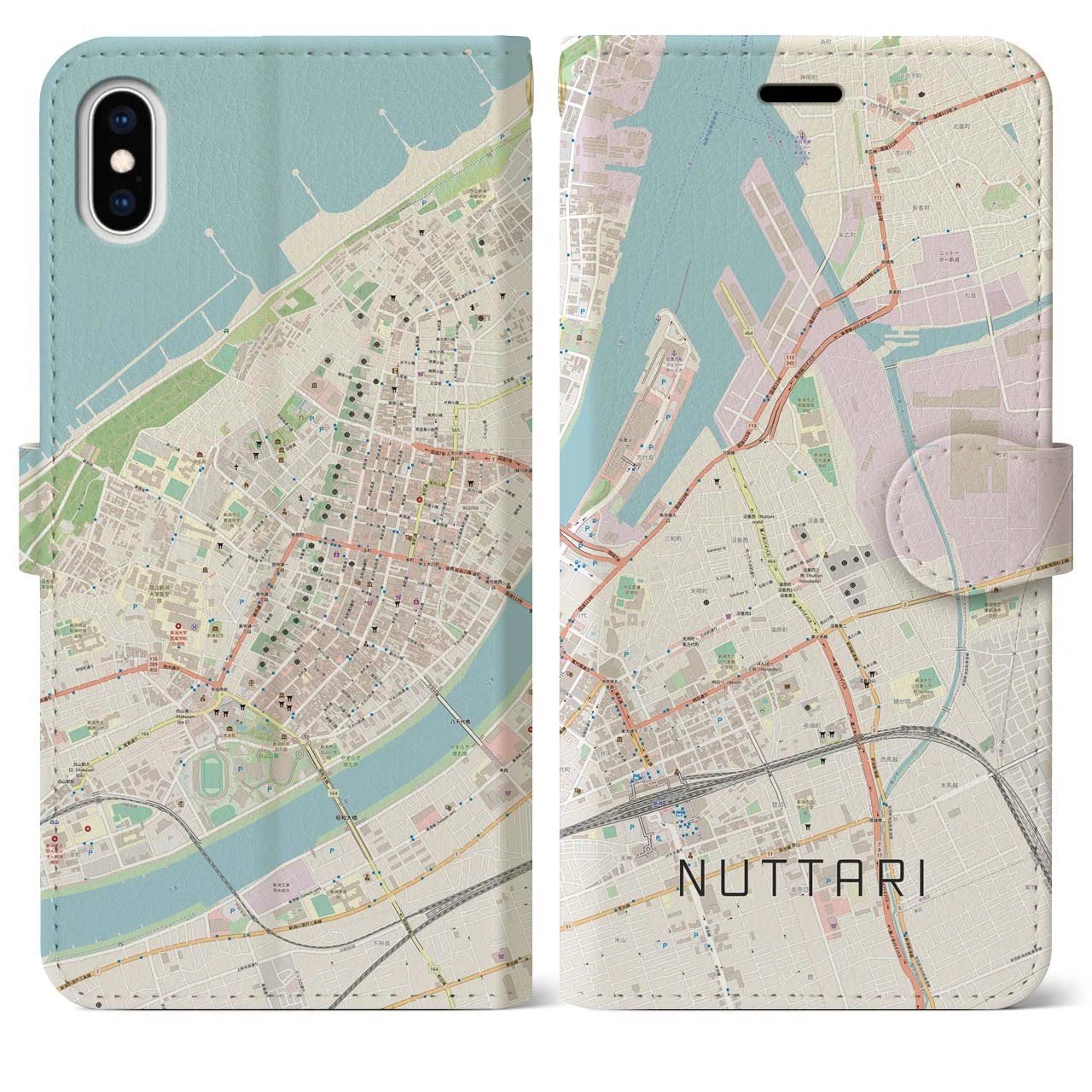 【沼垂(新潟県)】地図柄iPhoneケース(手帳タイプ)ナチュラル・iPhone XS Max 用