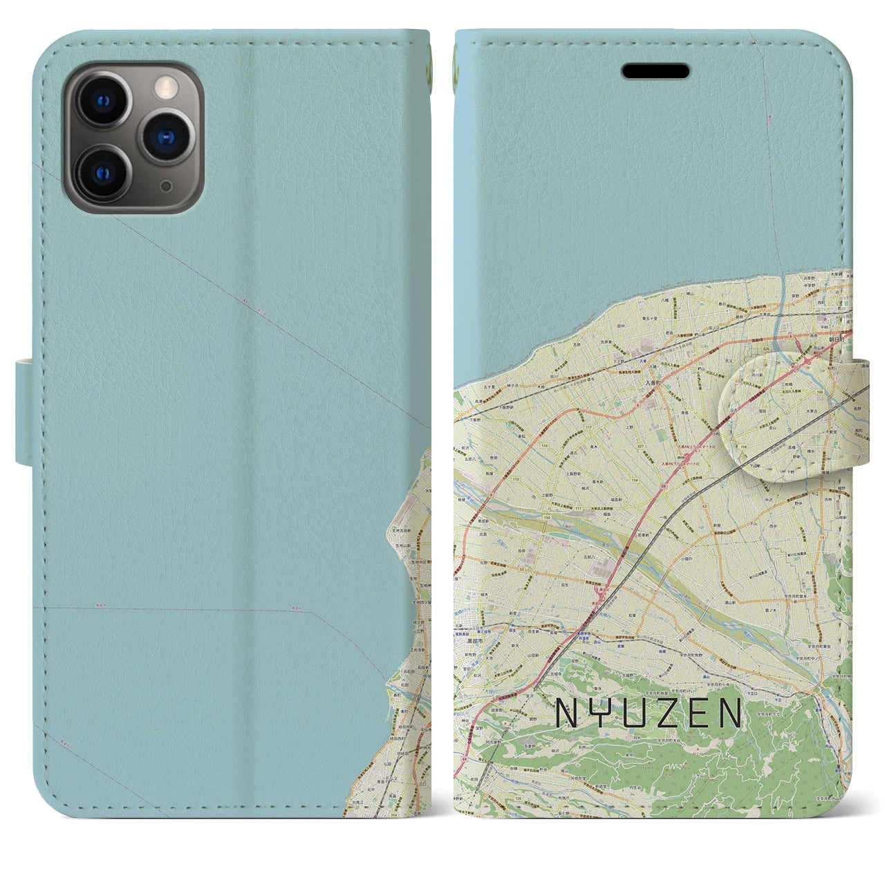 【入善(富山県)】地図柄iPhoneケース(手帳タイプ)ナチュラル・iPhone 11 Pro Max 用