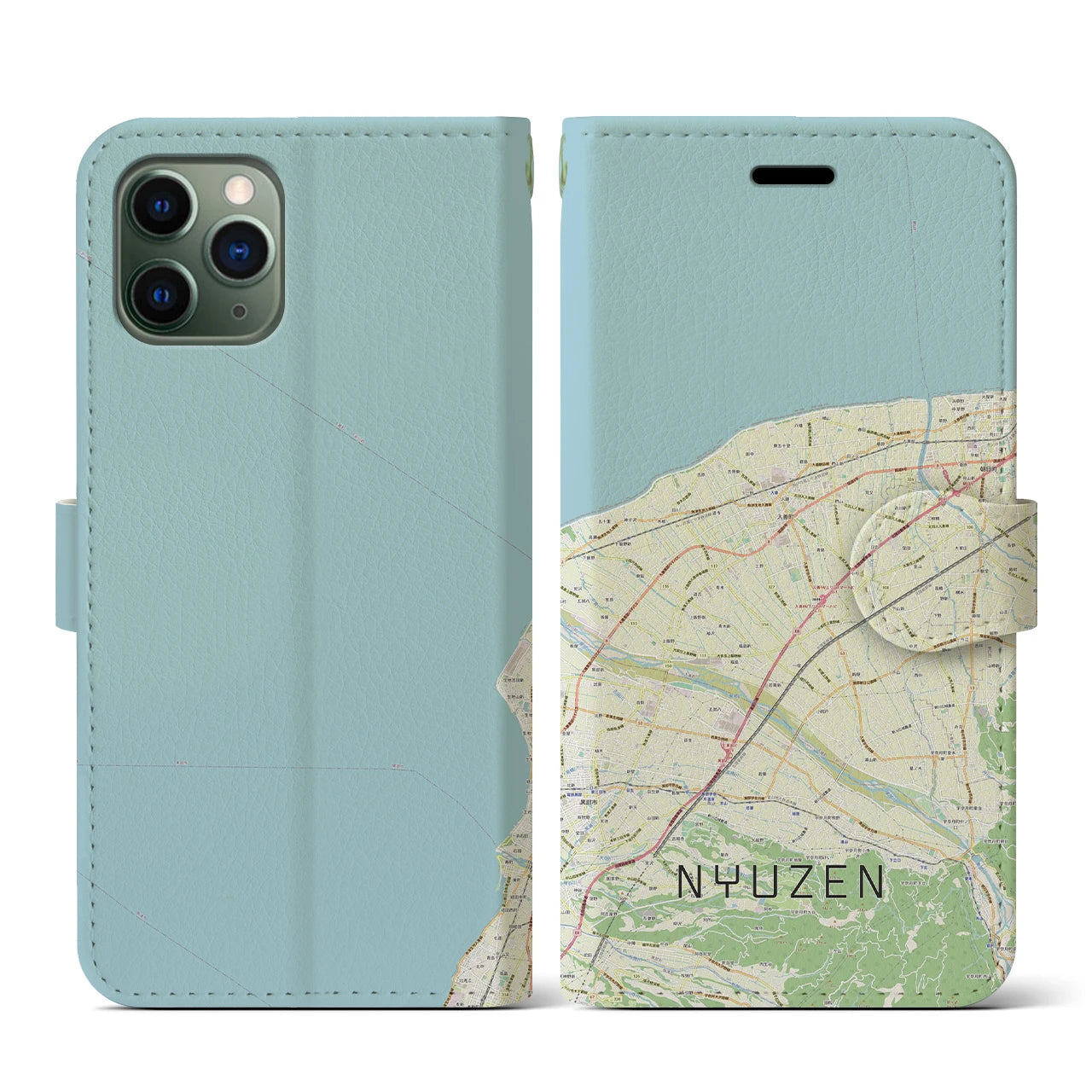 【入善(富山県)】地図柄iPhoneケース(手帳タイプ)ナチュラル・iPhone 11 Pro 用