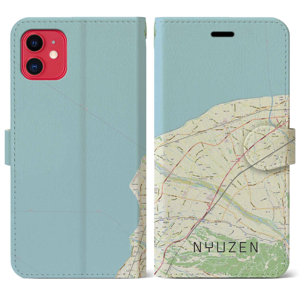 【入善(富山県)】地図柄iPhoneケース(手帳タイプ)ナチュラル・iPhone 11 用