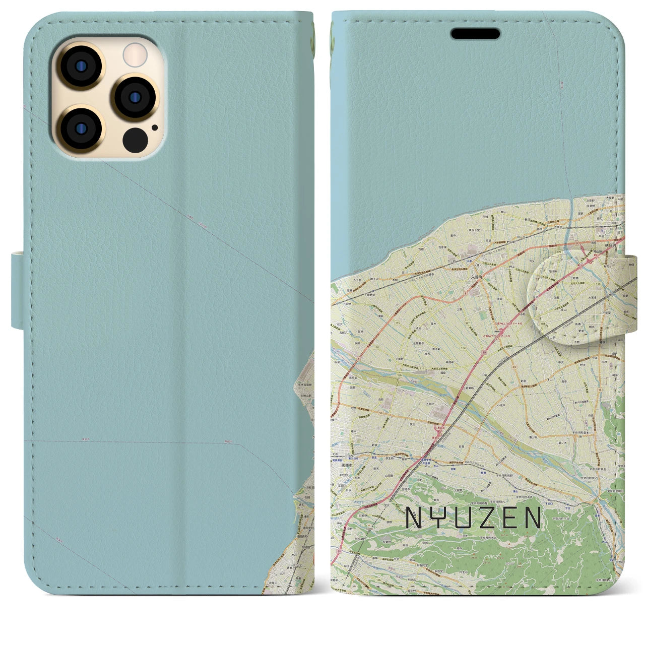 【入善(富山県)】地図柄iPhoneケース(手帳タイプ)ナチュラル・iPhone 12 Pro Max 用
