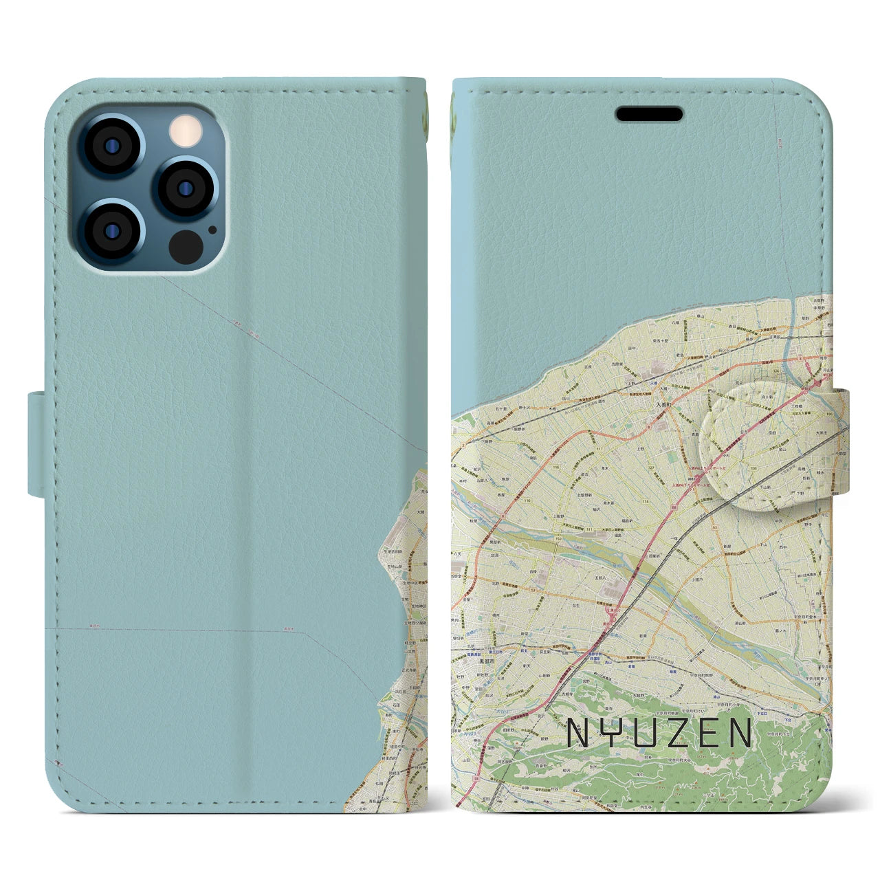 【入善(富山県)】地図柄iPhoneケース(手帳タイプ)ナチュラル・iPhone 12 / 12 Pro 用