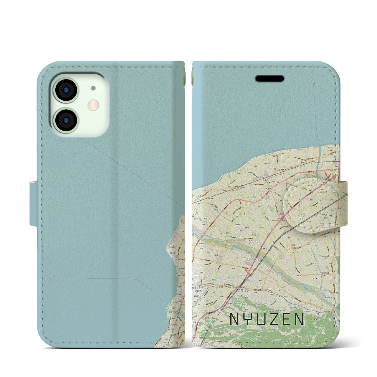 【入善(富山県)】地図柄iPhoneケース(手帳タイプ)ナチュラル・iPhone 12 mini 用