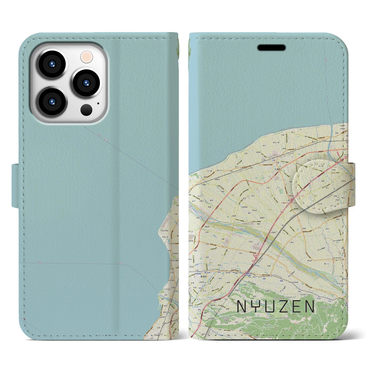 【入善(富山県)】地図柄iPhoneケース(手帳タイプ)ナチュラル・iPhone 13 Pro 用