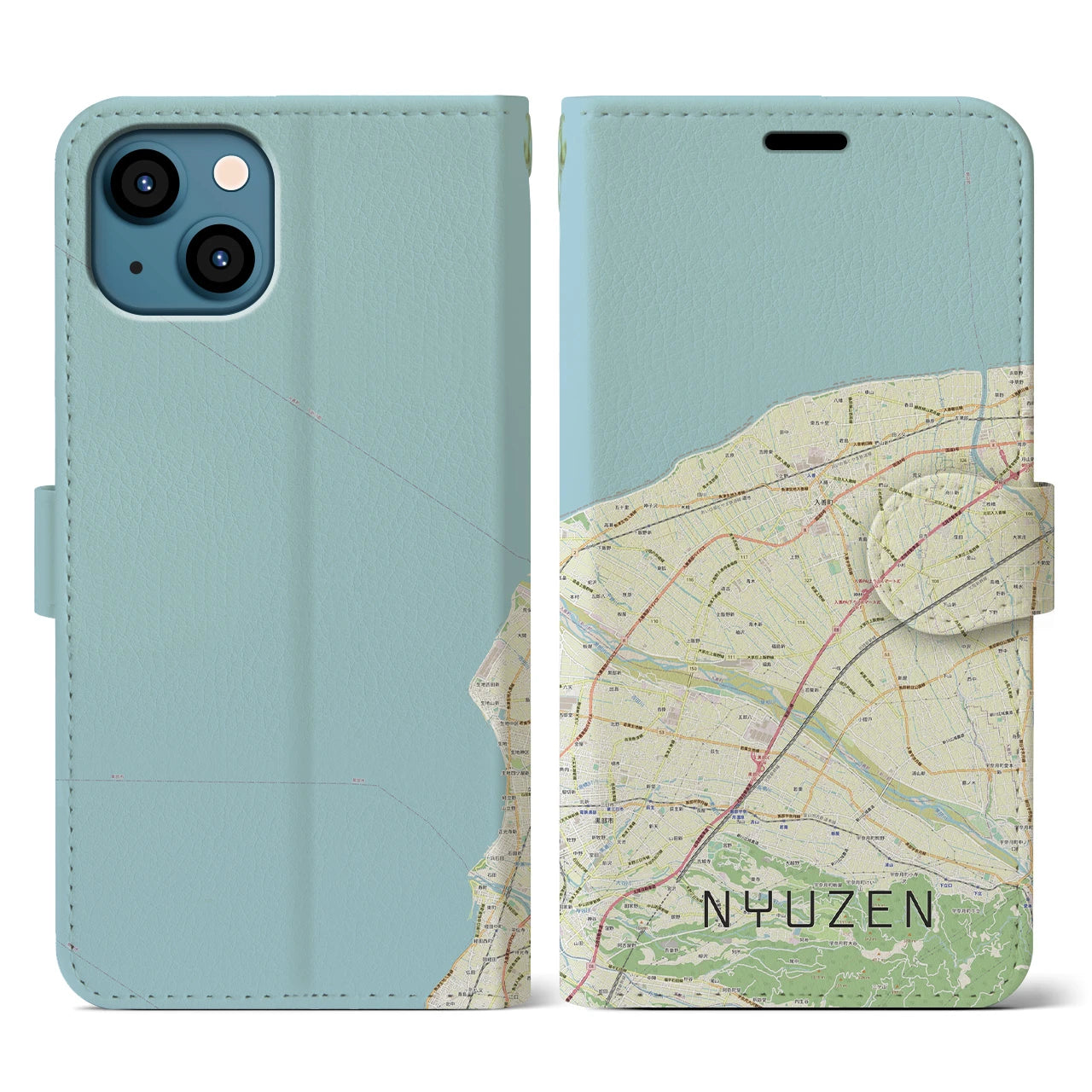 【入善(富山県)】地図柄iPhoneケース(手帳タイプ)ナチュラル・iPhone 13 用