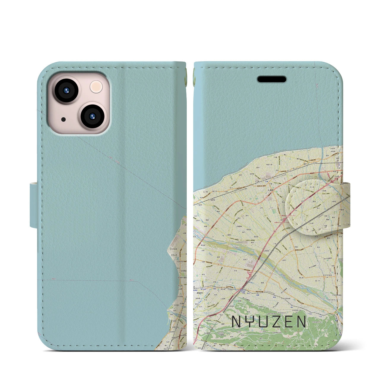 【入善(富山県)】地図柄iPhoneケース(手帳タイプ)ナチュラル・iPhone 13 mini 用