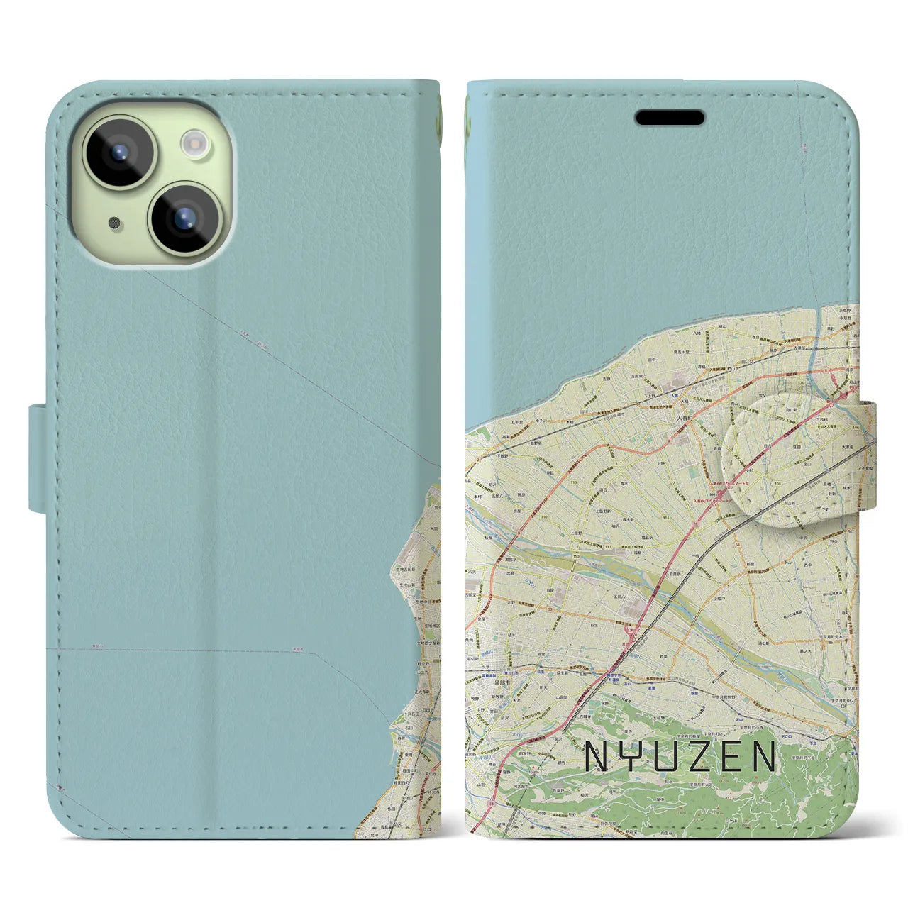 【入善(富山県)】地図柄iPhoneケース(手帳タイプ)ナチュラル・iPhone 15 用