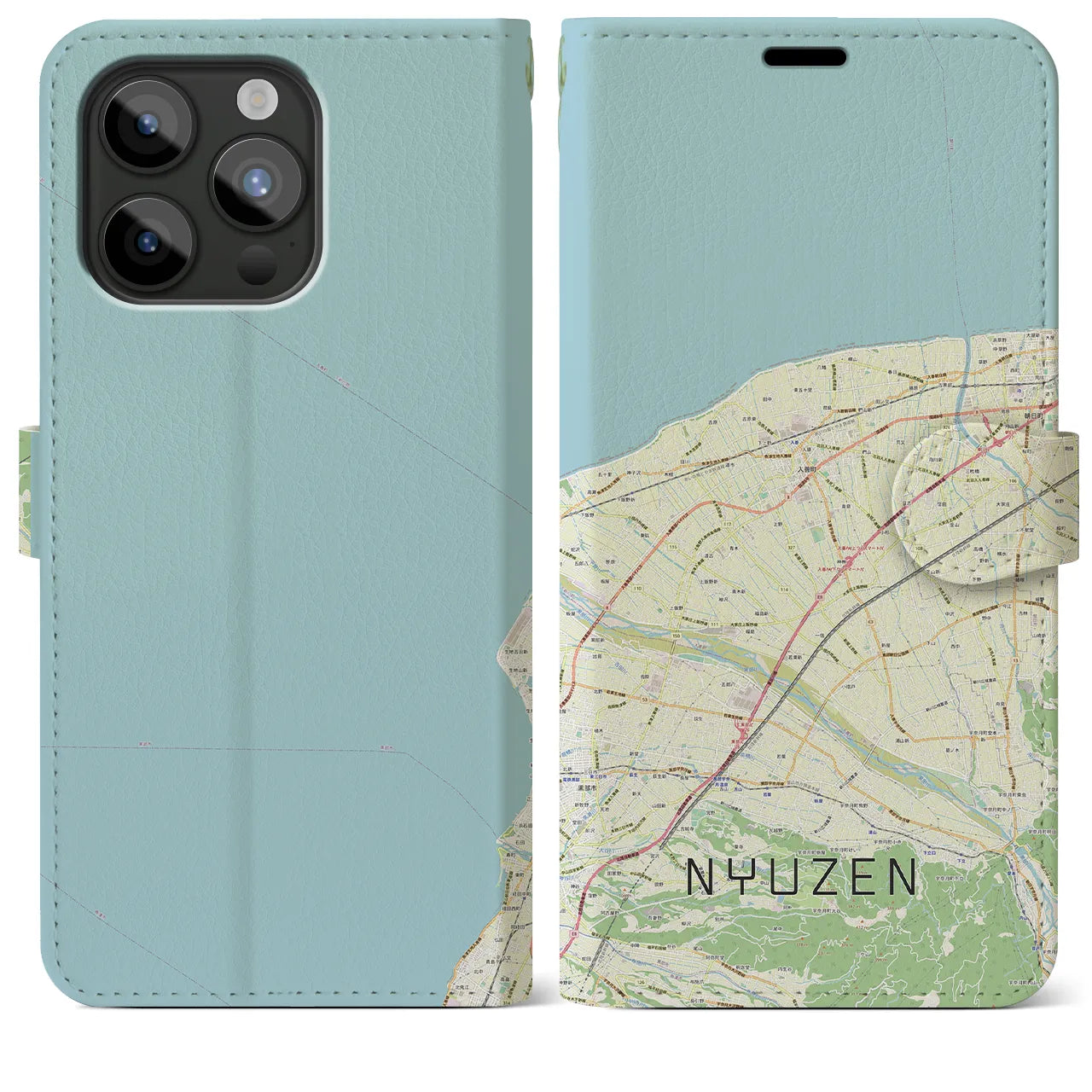 【入善(富山県)】地図柄iPhoneケース(手帳タイプ)ナチュラル・iPhone 15 Pro Max 用