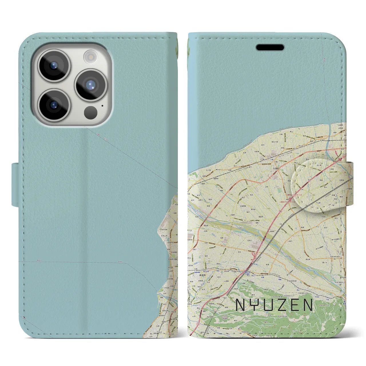 【入善(富山県)】地図柄iPhoneケース(手帳タイプ)ナチュラル・iPhone 15 Pro 用