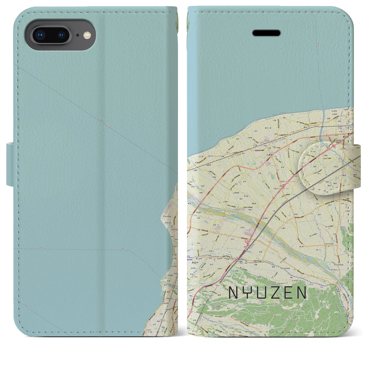 【入善(富山県)】地図柄iPhoneケース(手帳タイプ)ナチュラル・iPhone 8Plus /7Plus / 6sPlus / 6Plus 用